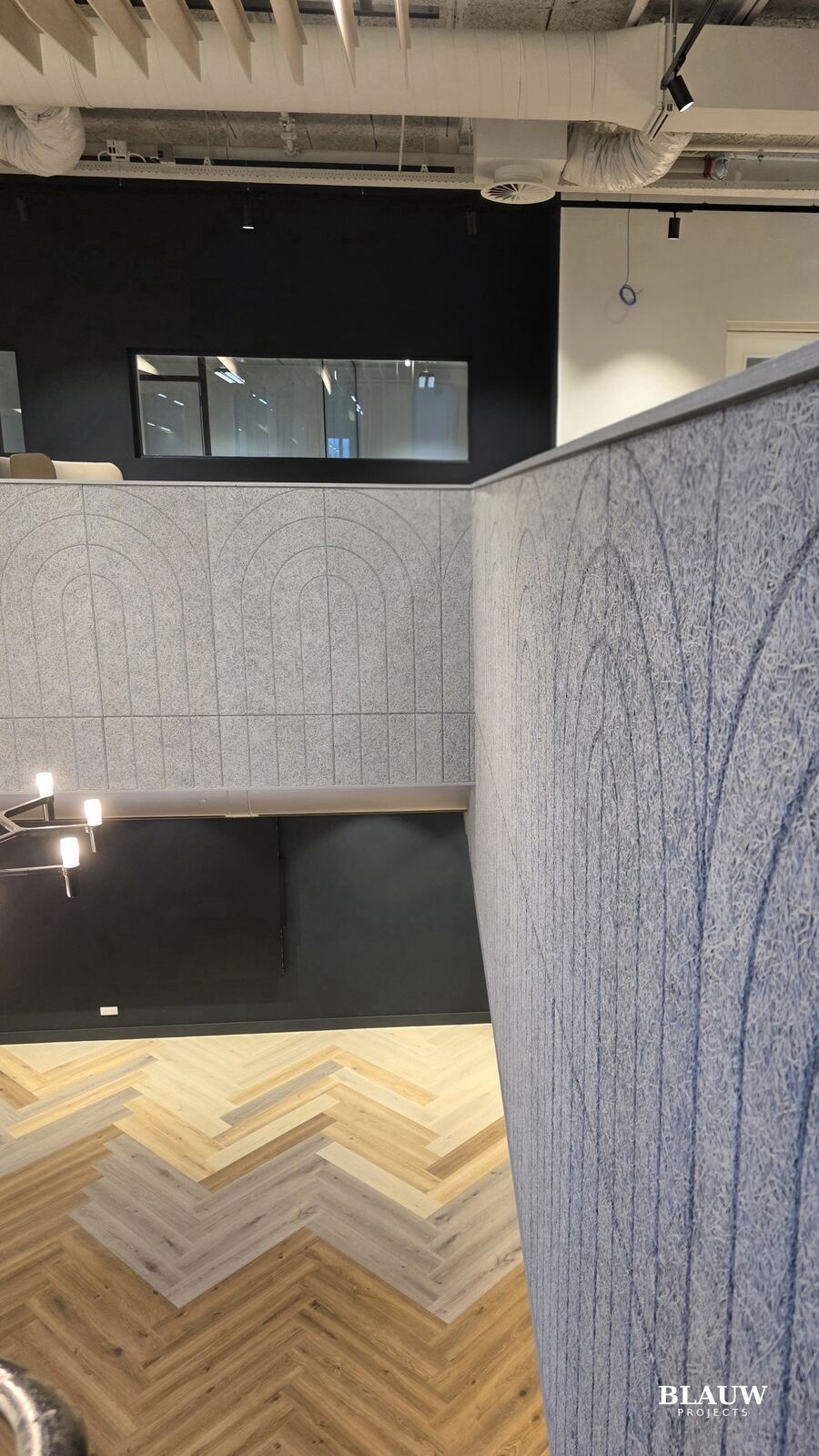 Mediahuis Amsterdam — akoestische wandpanelen close-up, Blauw Projects